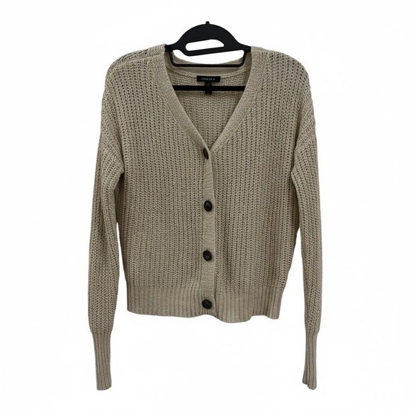 Anthropologie Cream Knit V-Neck Sweater - Picture 1 of 7